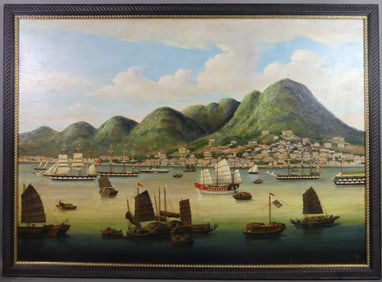 CHINA TRADE PAINTING - HONG KONG HARBOR