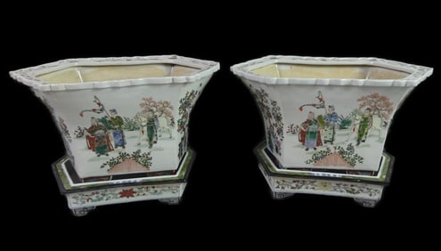 PAIR CHINESE FAMILLE ROSE PLANTERS