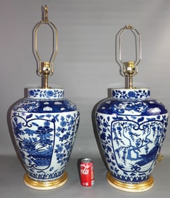 PAIR LARGE CHINESE BLUE VASES / LAMPS