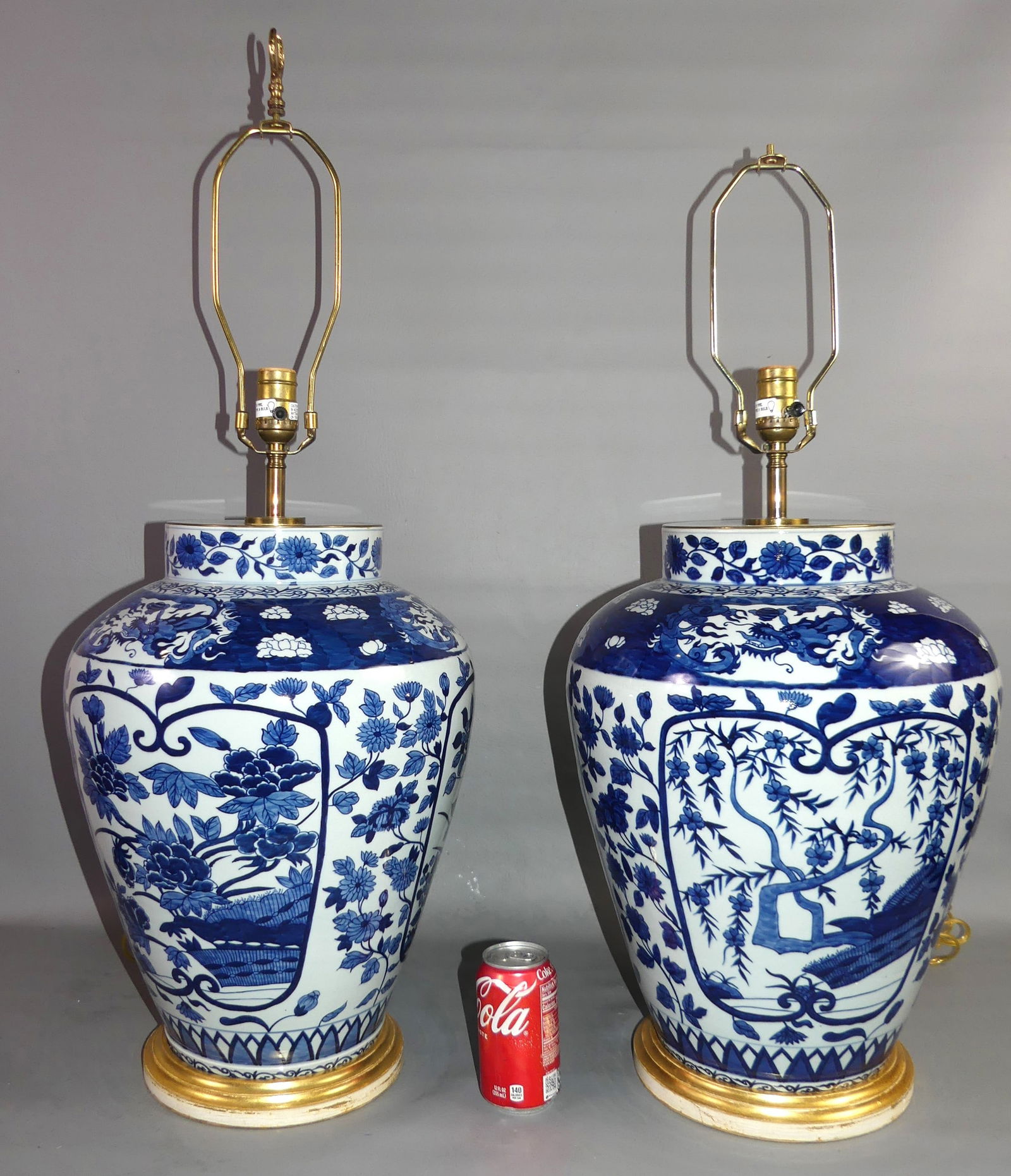 PAIR LARGE CHINESE BLUE VASES / LAMPS (1 of 3)