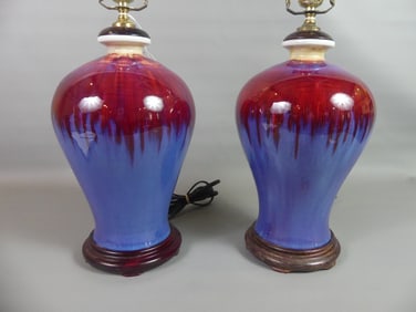 PAIR CHINESE GLAZED VASES / LAMPS