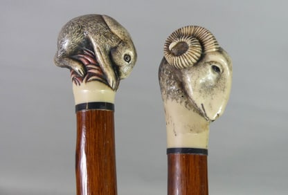 2 VINTAGE CANES: RABBIT AND RAM