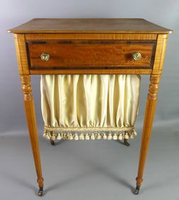 INLAID SHERATON MAPLE SEWING STAND