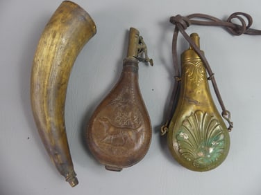 3 ANTIQUE POWDER HORNS