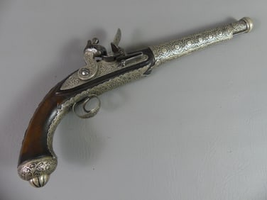 TURKISH FLINTLOCK PISTOL - SILVER INLAY