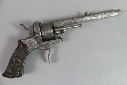 FRENCH PINFIRE REVOLVER - REPOUSSE GRIPS