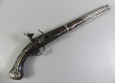 TURKISH FLINTLOCK PISTOL - SILVER INLAY