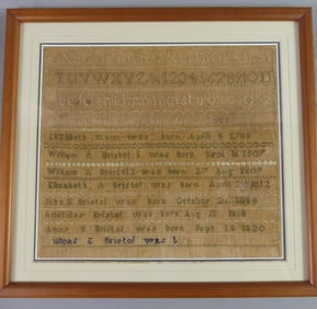 BRISTOL FAMILY ANTIQUE SAMPLER