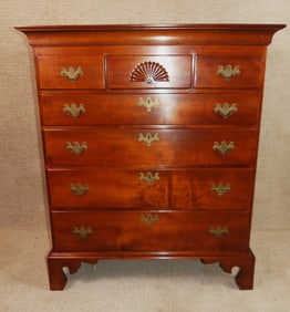 FINE PERIOD 7 DRAWER TALL CHEST - FAN CARVED