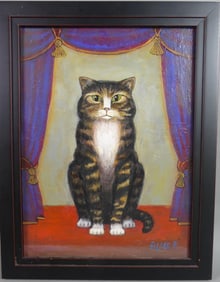 FOLK ART PAINTING OF A CAT - ALICE F.