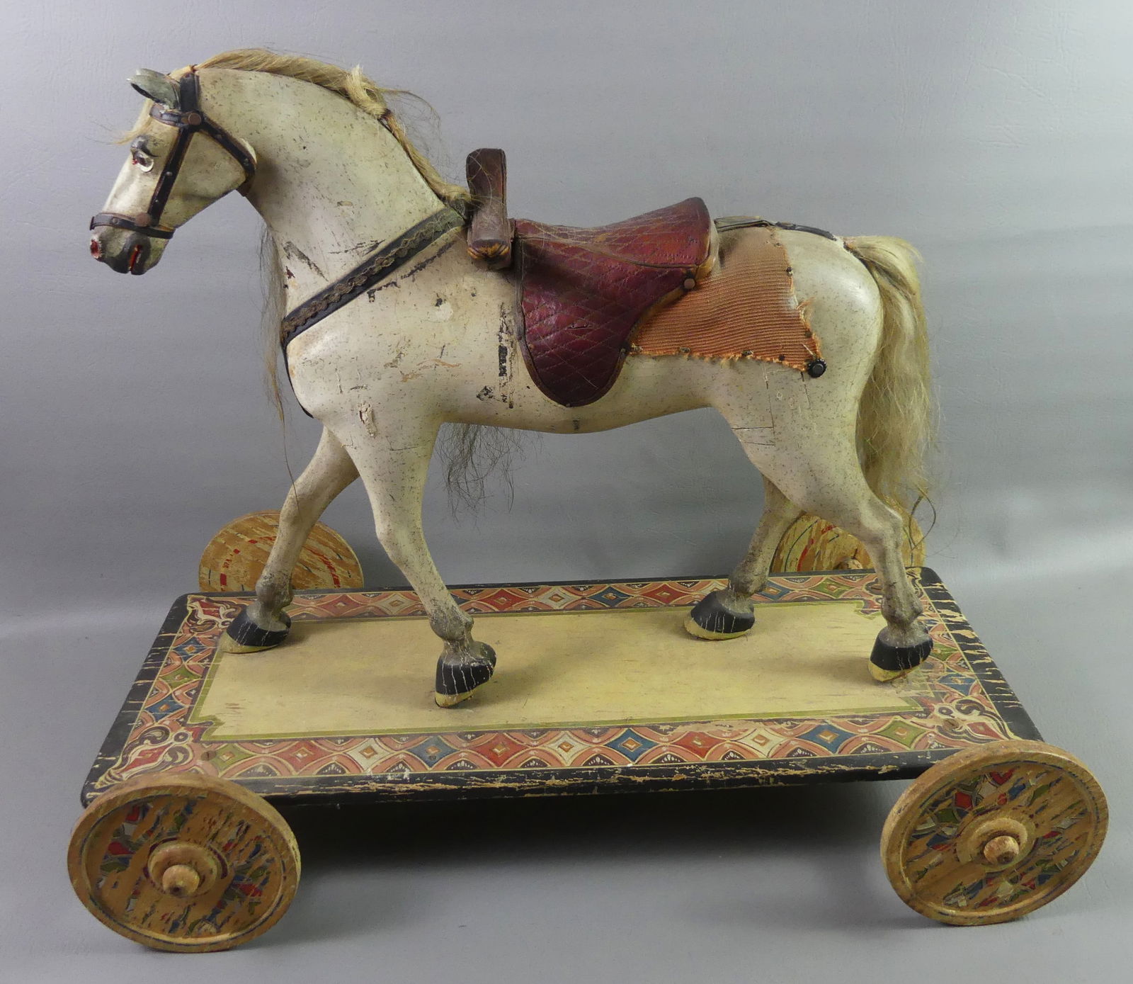 VICTORIAN FOLK ART HORSE RIDING PULL TOY (1 of 4)