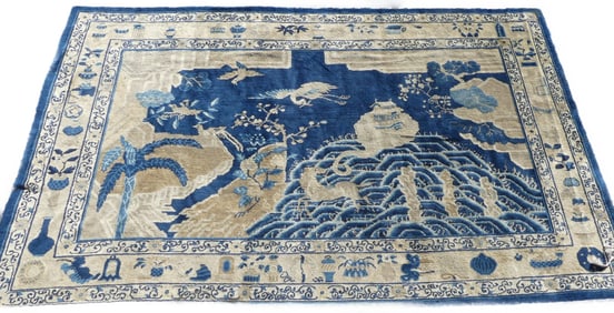 ANTIQUE CHINESE PICTORIAL RUG 6 X 9