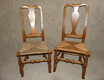 2 EARLY MAPLE SPANISH FOOT Q.A. CHAIRS