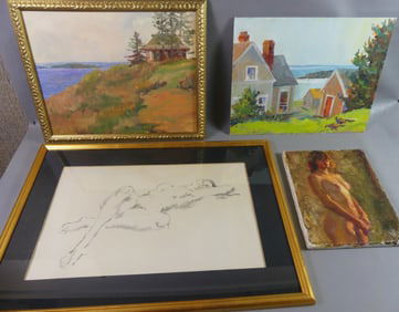 4 ASSORTED PAINTINGS - MICARELLI NUDE ETC