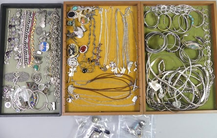 HUGE LOT MOSTLY STERLING SILVER JEWELRY
