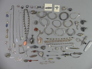 LOT VINTAGE MOSTLY STERLING SILVER JEWELRY