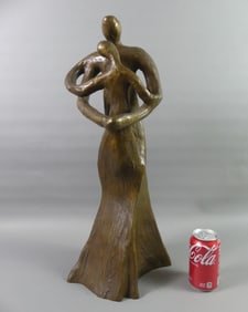 MODERNIST BRONZE OF MOTHER & CHILD SGD. E. FRANKIN