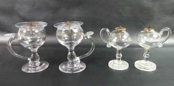 2 PAIR SANDWICH TOY WHALE OIL LAMPS
