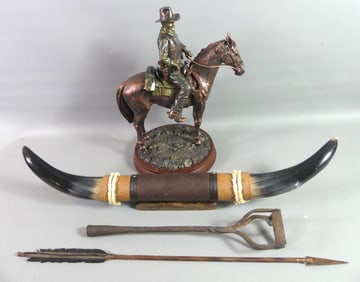 4 WESTERN ITEMS - JOHN WAYNE SCULPTURE