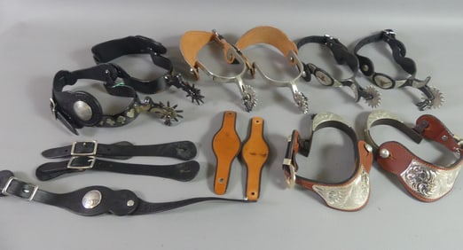 4 PAIR SPURS & 5 LEATHER STRAPS