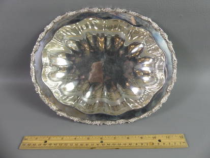 MEXICAN STERLING SERVING TRAY: Old Mexican sterling silver 14.5 in long serving tray, 36 ozt. Scratches to surface.