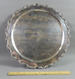 MEXICAN STERLING SERVING BOWL: Old Mexican sterling silver bowl with melon-section design signed Heather. 12 x 9.5 x 2 in deep. 20.6 ozt.