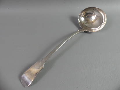 1825 ENGLISH STERLING LADLE - BEEBE: Large Georgian sterling silver punch ladle with hallmarks for London, James Beebe 1825/26. 12.5 in long. Weighs 7.4 ozt.