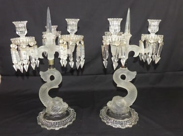 PAIR BACCARAT DOLPHIN CANDELABRAS