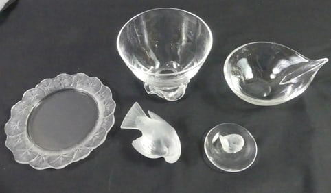 5 PCS LALIQUE & STEUBEN ART GLASS