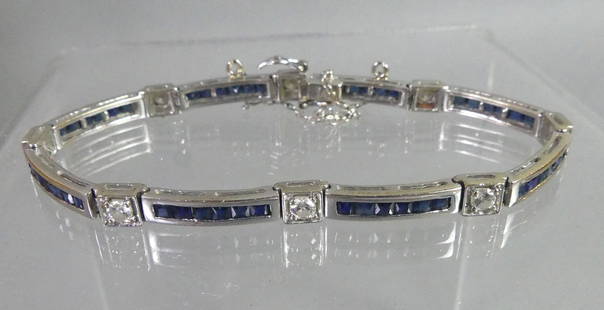 14K GOLD SAPPHIRE & DIAMOND BRACELET: 14k white gold bracelet set with diamonds and sapphires stamped 585 Cardow (St. Thomas jeweler). Weighs 8.4 dwt, size 6.5 in.
