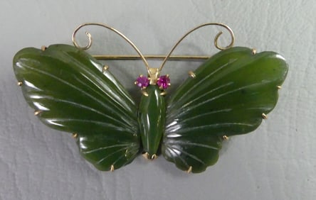 JADE & GOLD BUTTERFLY BROOCH