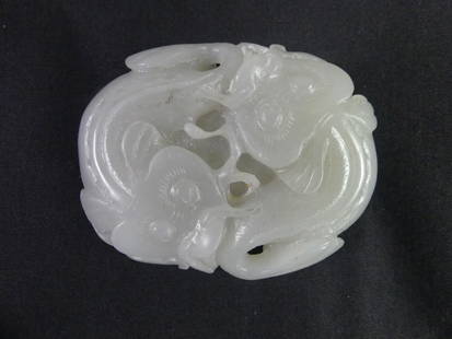 CHINESE JADE TOGGLE STONE: Antique Chinese white jade toggle or worry stone in form of a chimera. 2 x 2.25 inches.