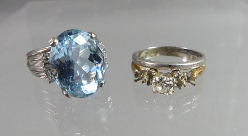 TWO 14K GOLD GEMSTONE RINGS