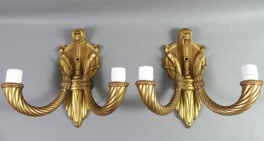 PAIR ART DECO GILT BRONZE SCONCES