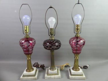 3 ANTIQUE CUT GLASS LAMPS