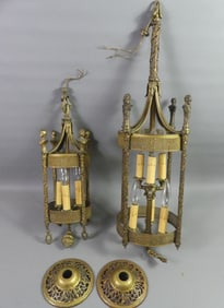 2 OLD BRASS HALL LAMPS