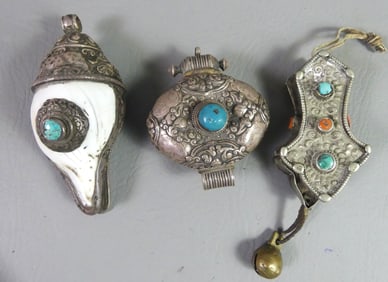 3 ASIAN SILVER OBJECTS