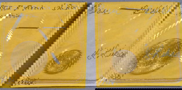 2 GOLD COINS: 1892 AUSTRIA & 1966 PERU: Lot 2 gold coins: 1892 Austrian 20 Franc / 8 Florins coin, 19mm, .900 fine, 5.29 grams; and Peruvian 1966 1/5 de Libra gold coin with Justicia Veradad Ist on face. 910 fine gold, 3.31 grams.