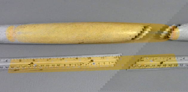 RARE ALL WHALEBONE ROLLING PIN: Rare 19th century sailor made all-whalebone rolling pin with carved knob handles. One chip to edge of knob. 13 in long and weighs 25 oz.