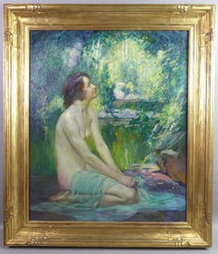 LOUIS F. BERNEKER PAINTING - NYMPH IN WOODLAND