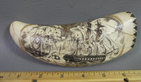 SCRIMSHAW TOOTH - NAVAL BATTLES