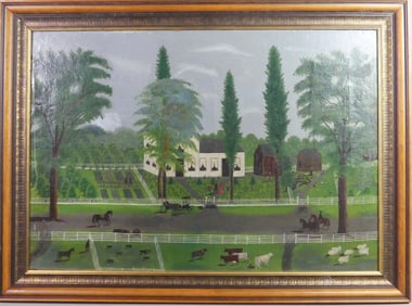 19TH C. FOLK ART PAINTING - COUNTRY LIFE