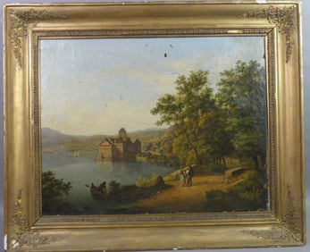 ANTIQUE CONTINENTAL PAINTING - CASTLE