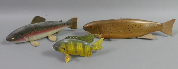 3 CARVED FISH DECOYS