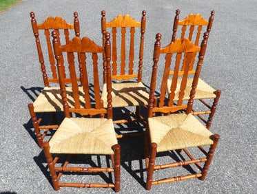 5 TIGER MAPLE BANNISTER BACK CHAIRS
