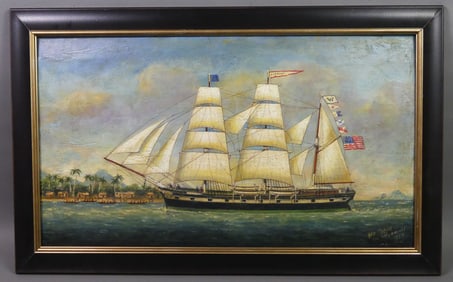 WHALE SHIP OFF TAHITI PAINTING BY SIMONDS