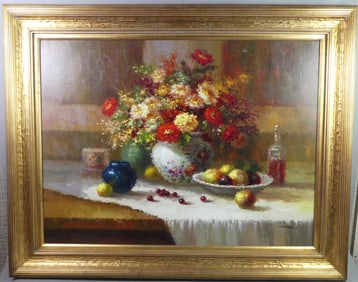 STILL LIFE PAINTING OF ZINNIAS