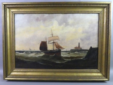 MARINE PAINTING - SAILBOAT & LIGHTHOUSE