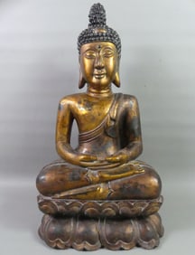ANTIQUE GILT WOOD BUDDHA SCULPTURE