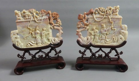 PAIR CHINESE JADEITE PLAQUES